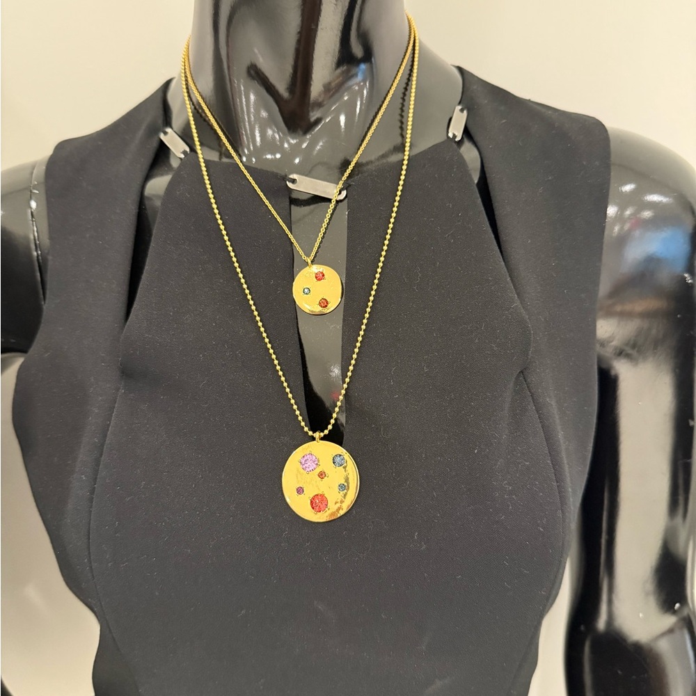 Double Pendant Costume Necklace with Multicolor Accents